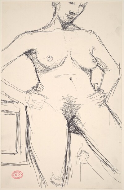 Untitled [head-to-knee view of a nude with her arms akimbo]