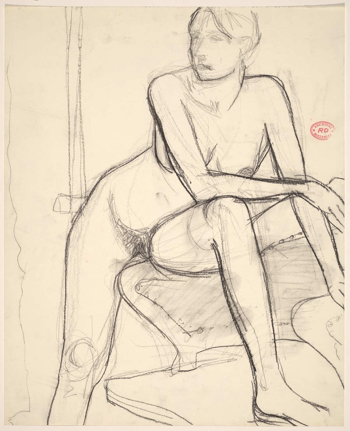 Untitled [nude with her left foot on a chair seat] by Richard Diebenkorn