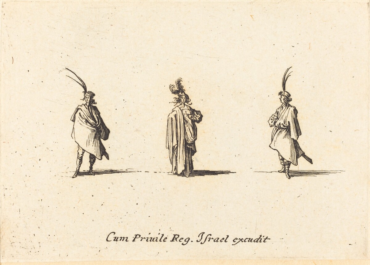 Lady in Long Cloak, and Two Gentlemen by Jacques Callot