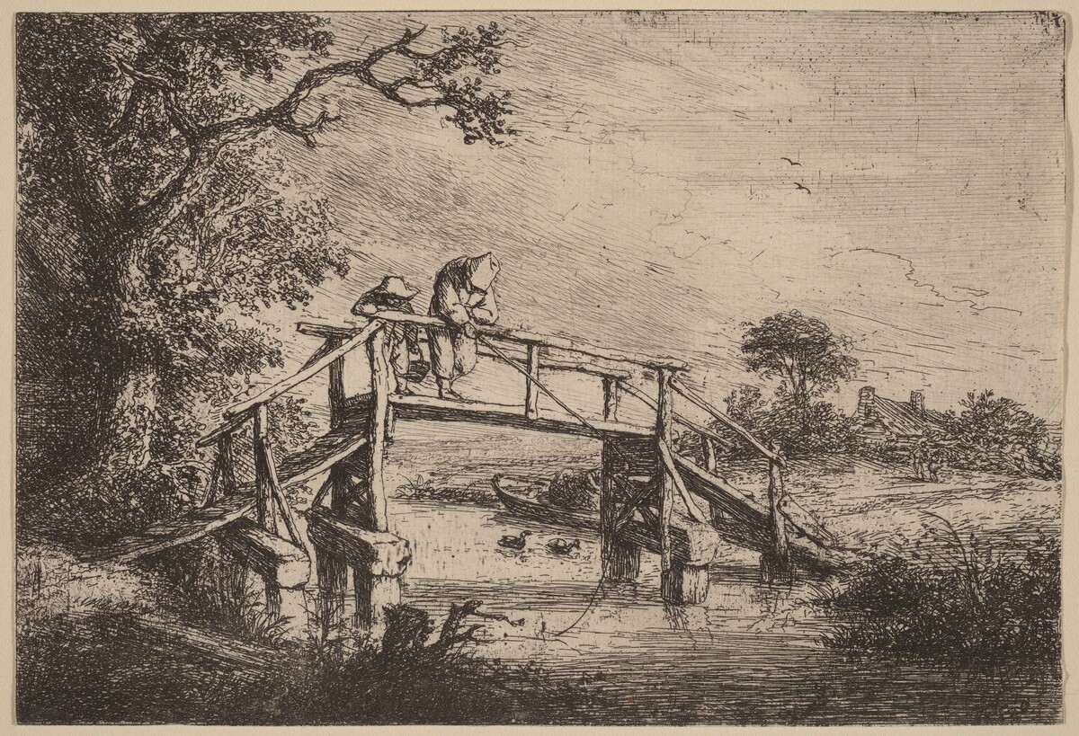 Landscape with a Bridge and Two Fishermen by Adriaen van Ostade