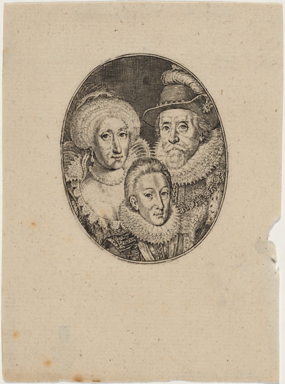 James I, Anne of Denmark, and Prince Charles by Simon de Passe