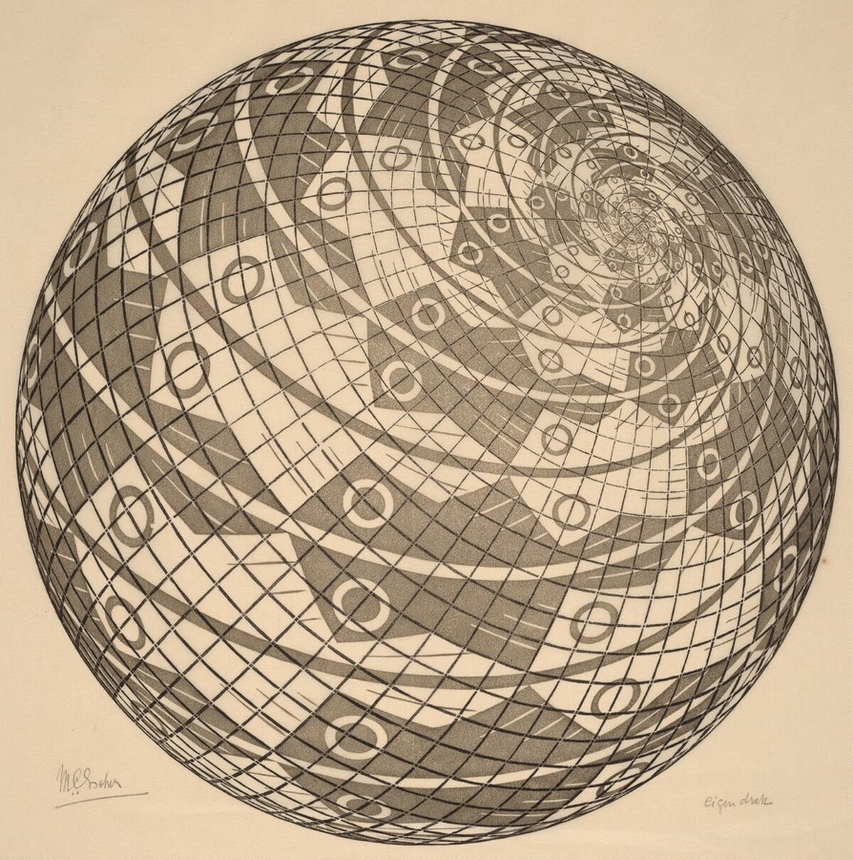 Sphere Surface with Fish by M.C. Escher