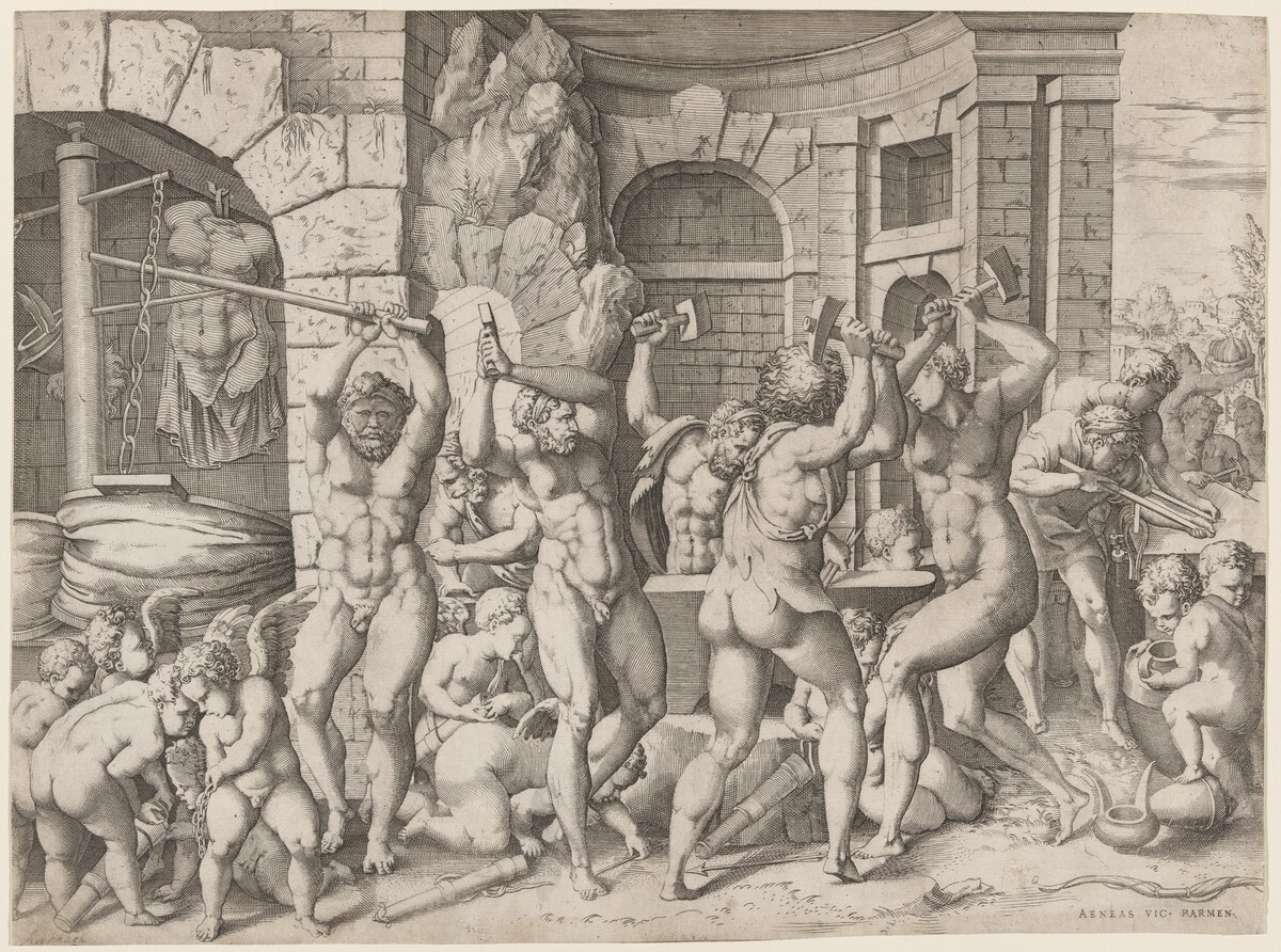 The Forge of Vulcan by Enea Vico, after Francesco Primaticcio