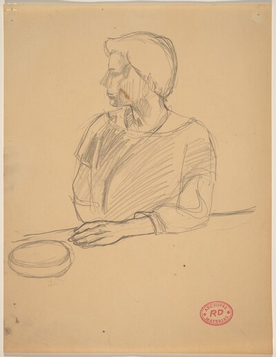 Untitled [figure resting left arm on a ledge]