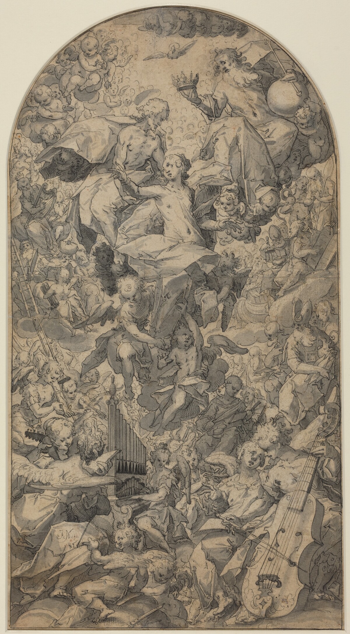 The Coronation of the Virgin with Angel Musicians and All Saints by Master J.N.
