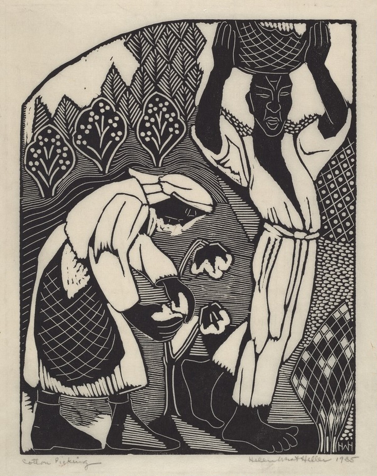 Cotton Picking (left panel) by Helen West Heller
