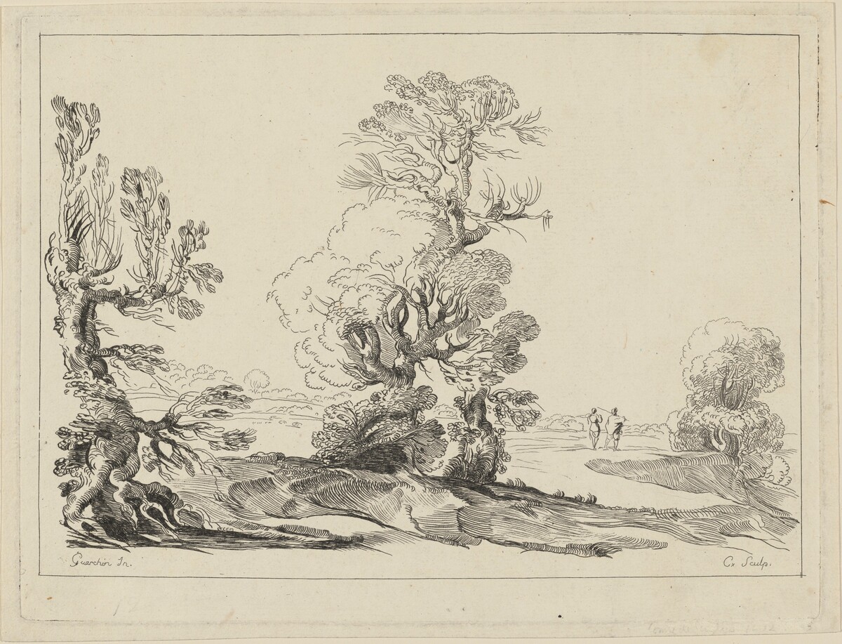 Landscape by comte de Anne-Claude-Philippe de Tubières Caylus, after Guercino