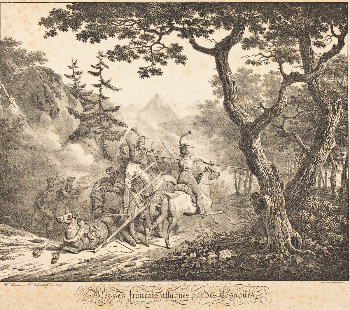 Wounded French Attacked by a Cosack by Horace Vernet and Hippolyte Lecomte