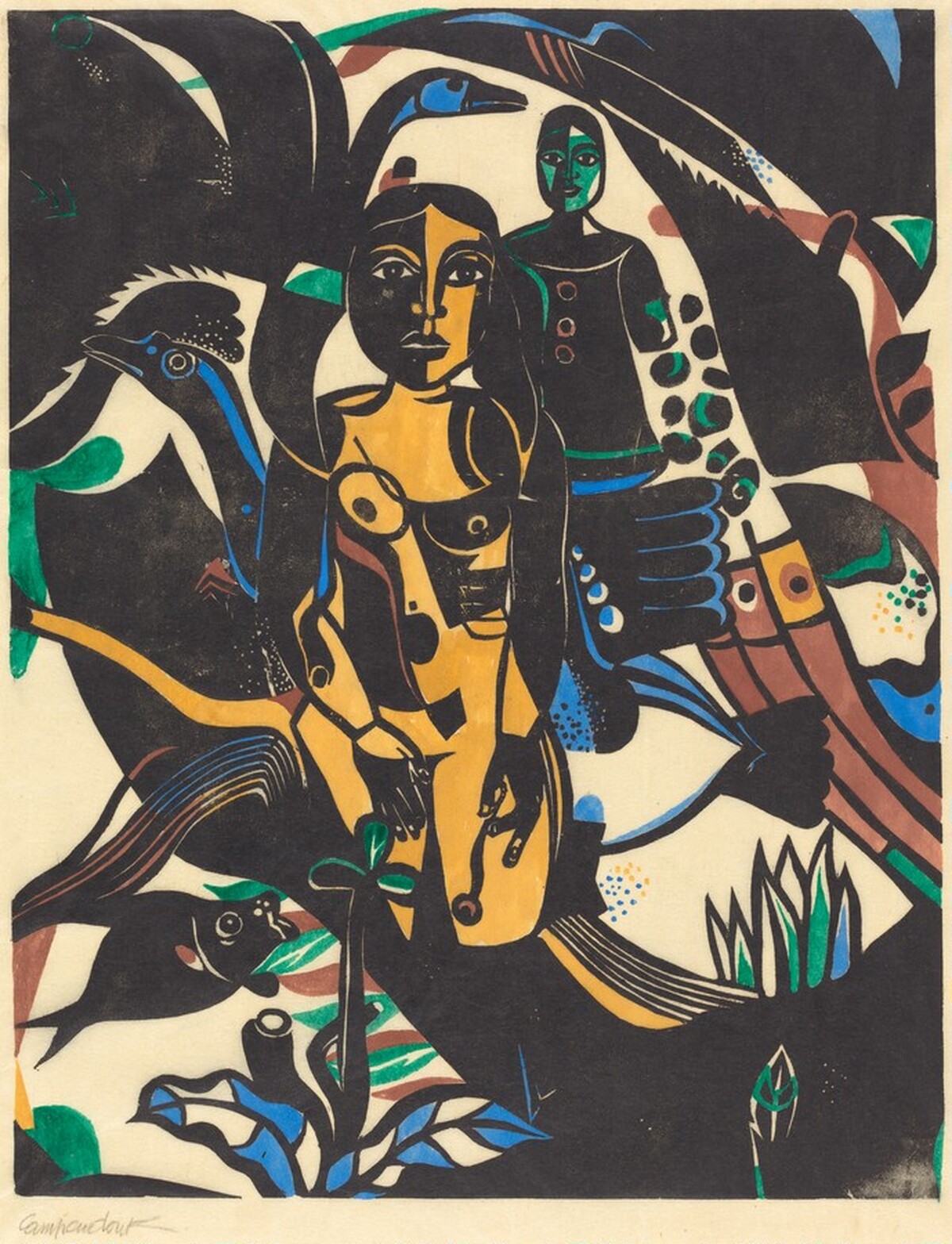The Occurence (Girl with Fish and Birds) by Heinrich Campendonk