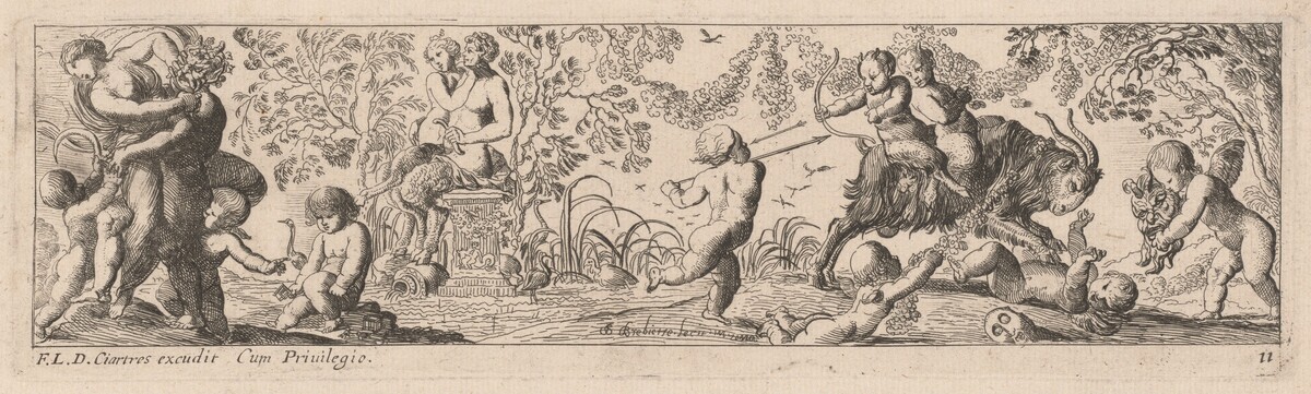 Putti and Satyrs Shooting Arrows by Pierre Brebiette