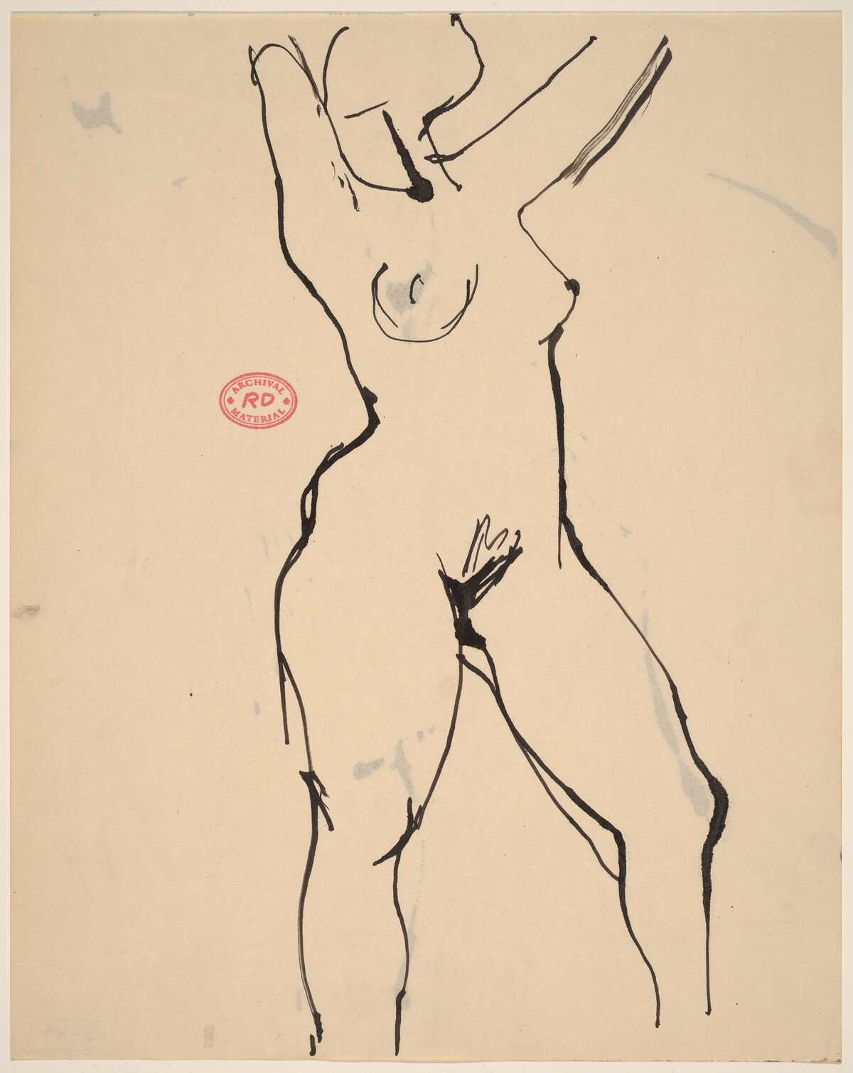 untitled [standing female nude with arms raised] by Richard Diebenkorn