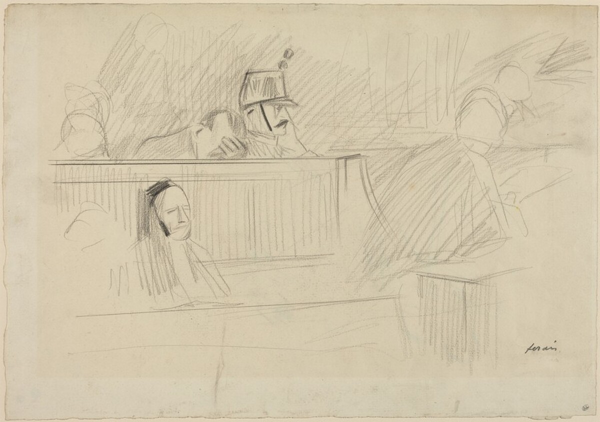 a) Court Scene (recto); b) Male Figure Studies (verso) by Jean-Louis Forain