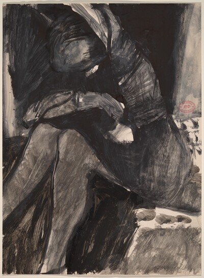 Untitled [seated woman crossing her arms on her knees]