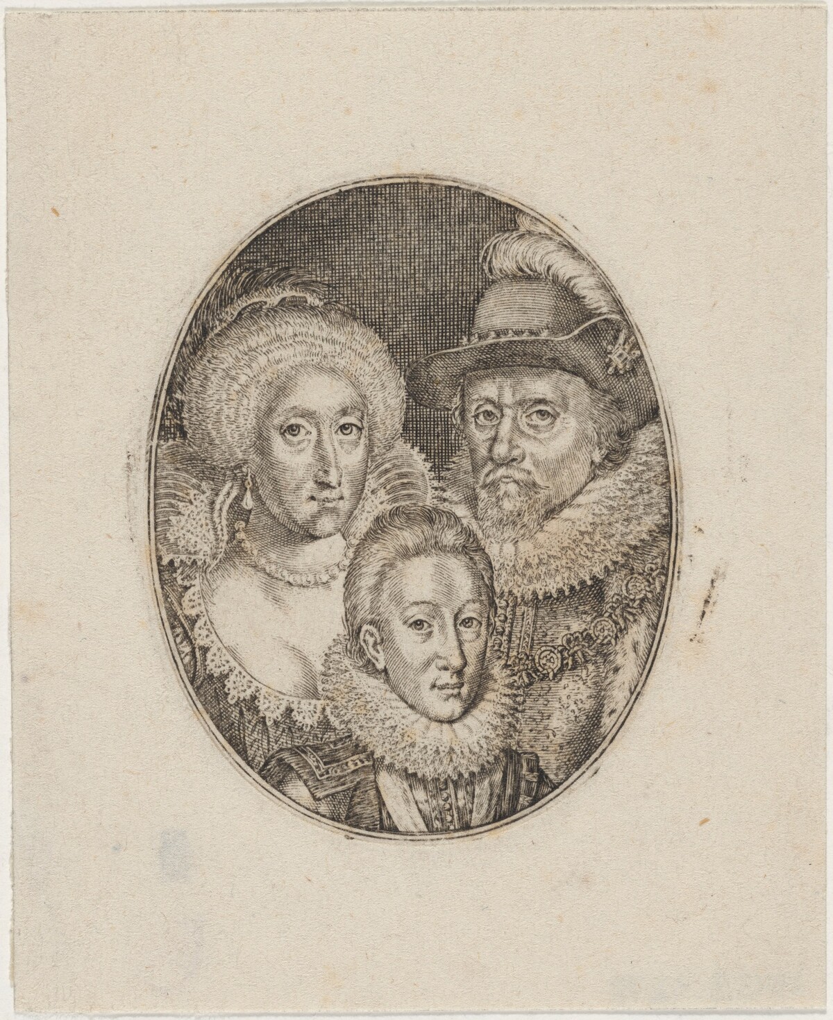 James I, Anne of Denmark, and Prince Charles by Simon de Passe