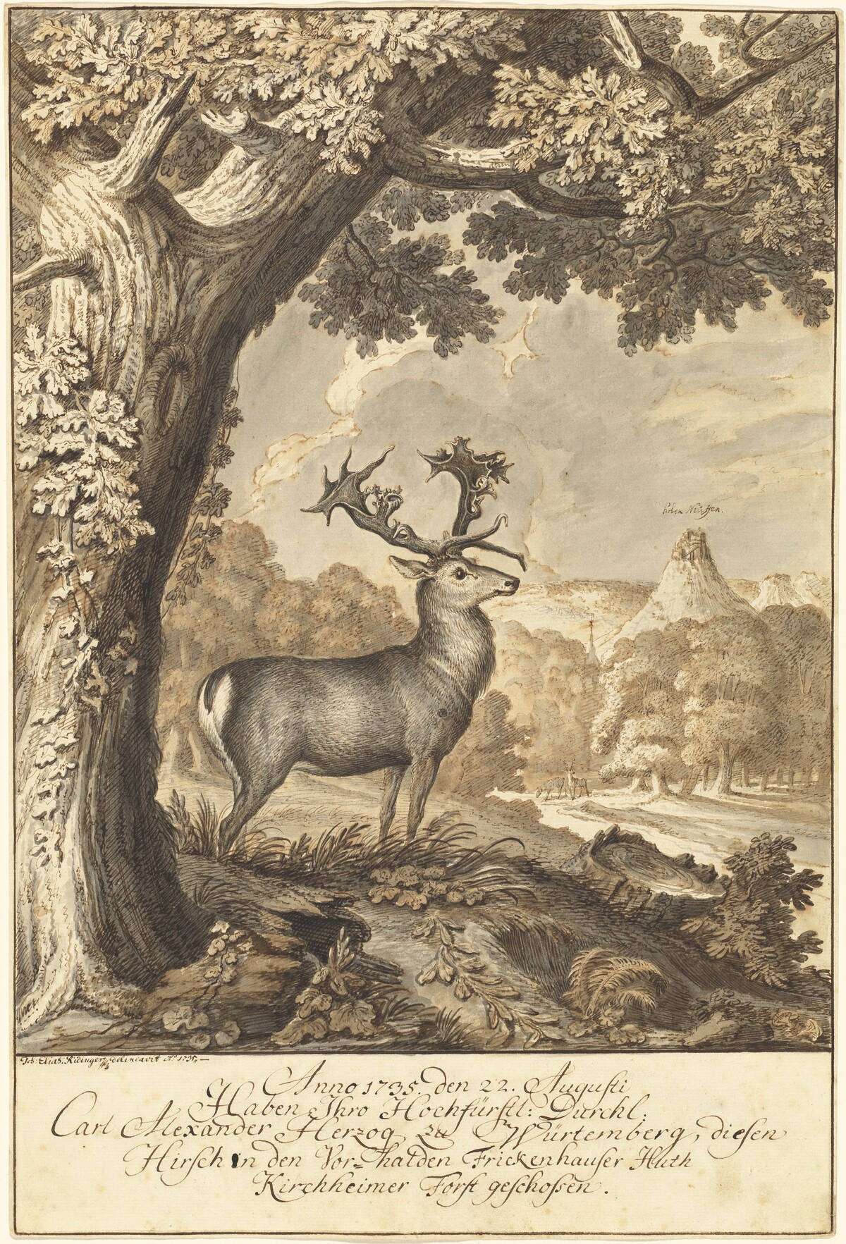 A Stag beneath a Mighty Oak by Johann Elias Ridinger