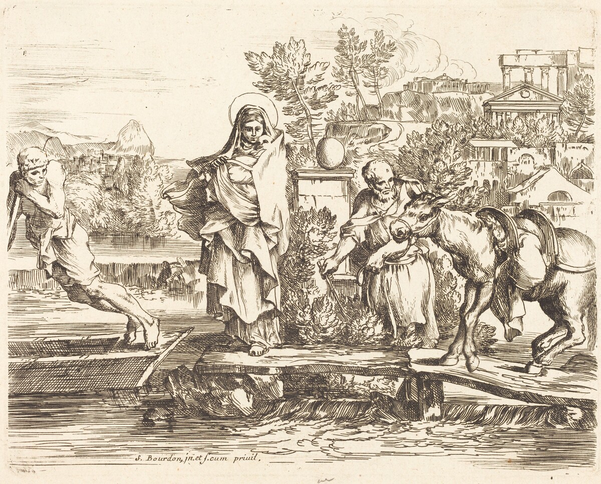 The Holy Family Preparing to Embark by Sébastien Bourdon