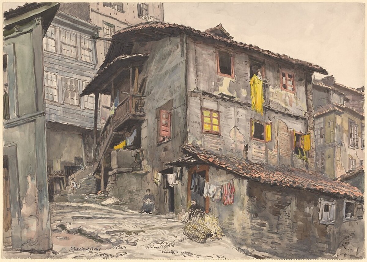 Old Asturian Houses, Oviedo by Sir Muirhead Bone