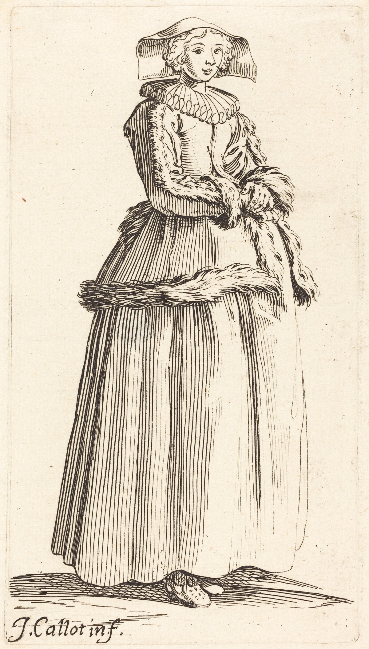 Young Woman with Hands Folded, Facing Right by Israel Henriet after Jacques Callot