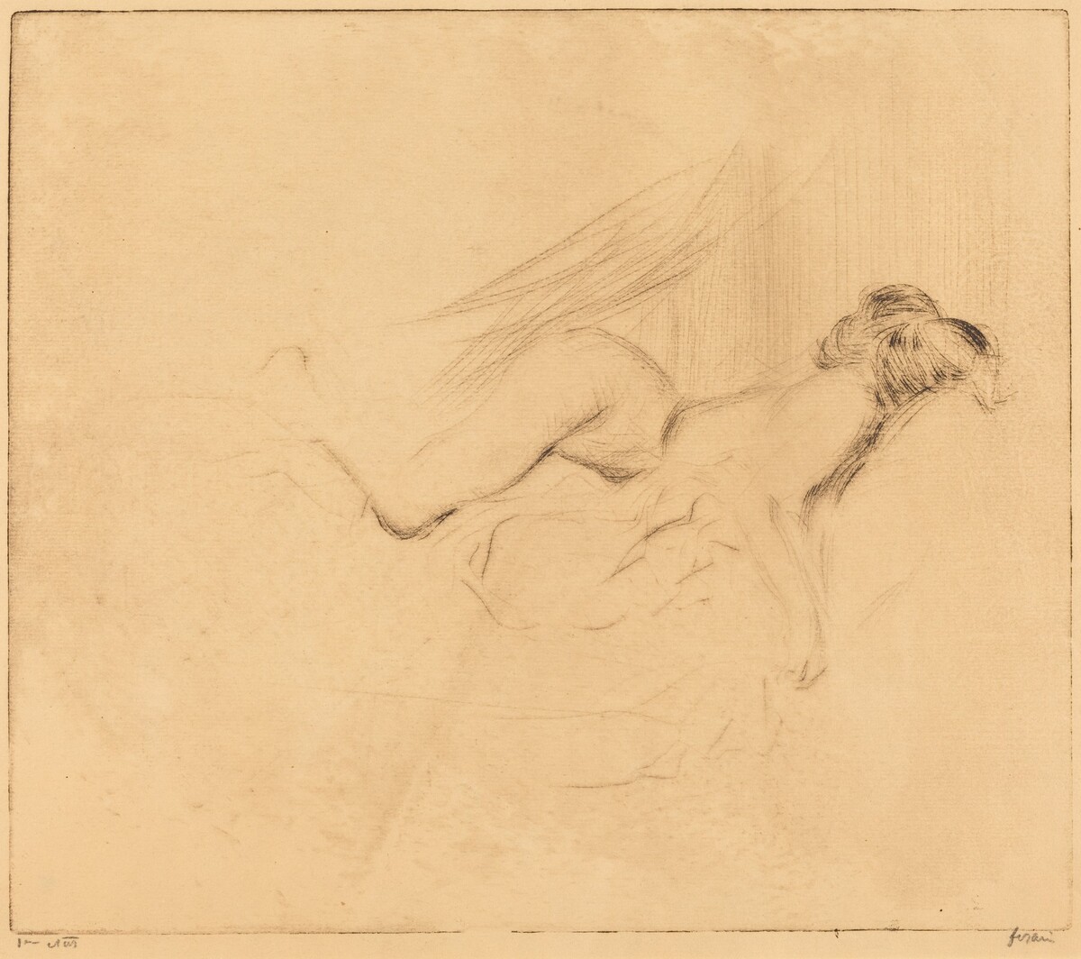 Croquis de femme nue, la tête contre l'oreiller (1ère plance) (Sketch of a Nude Woman, Her Head Against a Pillow) (1st plate) by Jean-Louis Forain