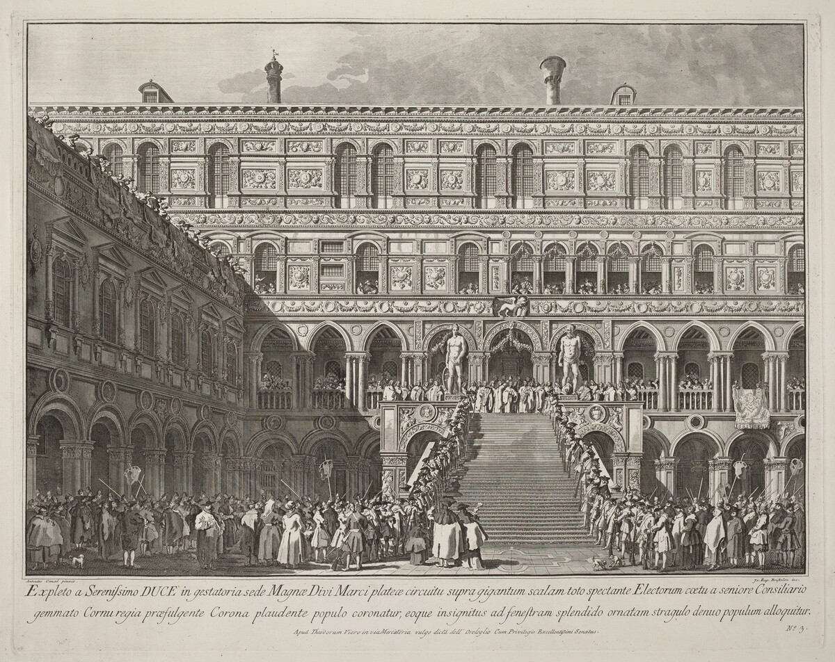 The Doge Crowned on the Scala dei Giganti of the Ducal Palace by Giovanni Battista Brustolon after Canaletto