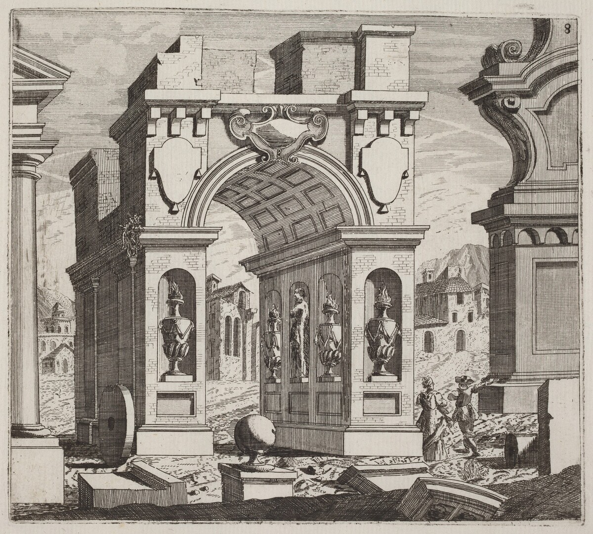 Architectural Fantasy with a Triumphal Arch by Giuseppe Antonio Landi