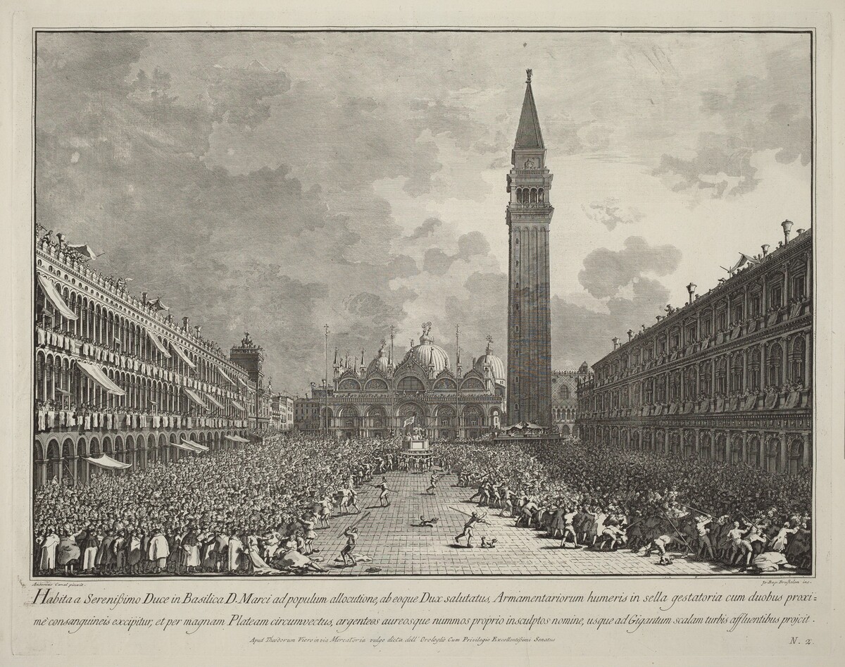 The Doge Carried around the Piazza San Marco by Giovanni Battista Brustolon after Canaletto