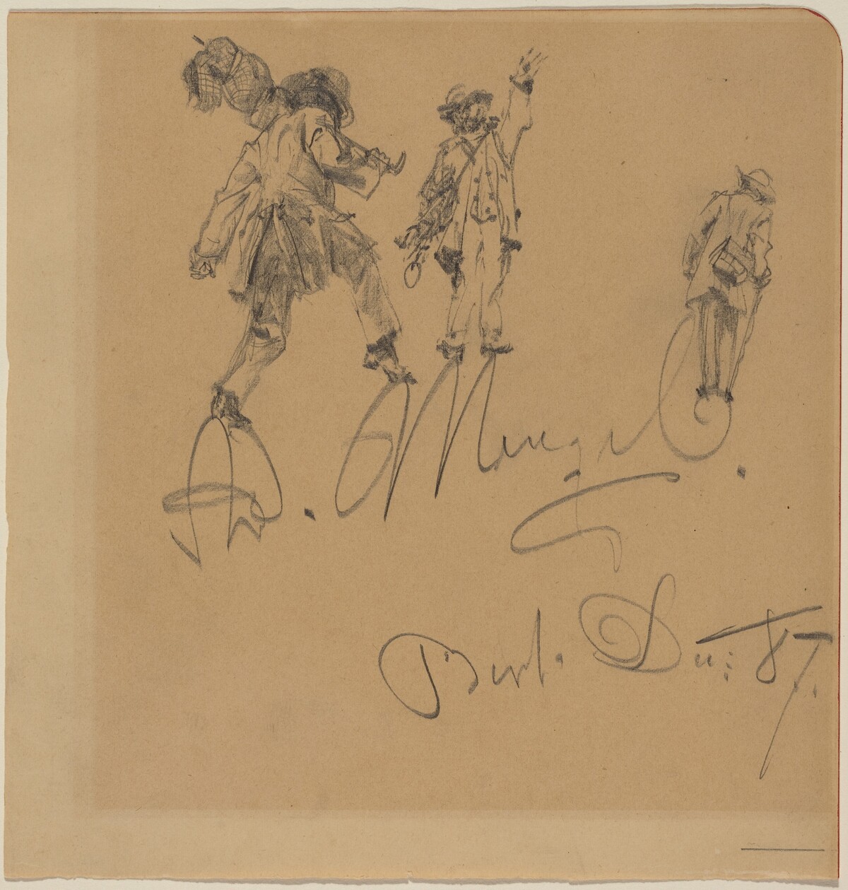 Three Hobos on the Artist's Signature by Adolph Menzel