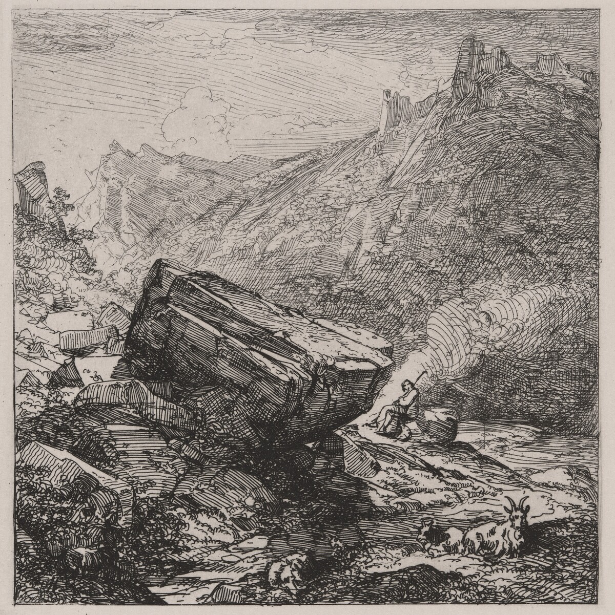Boulder with a Shepherd and Goats by Caspar Johann Nepomuk Scheuren