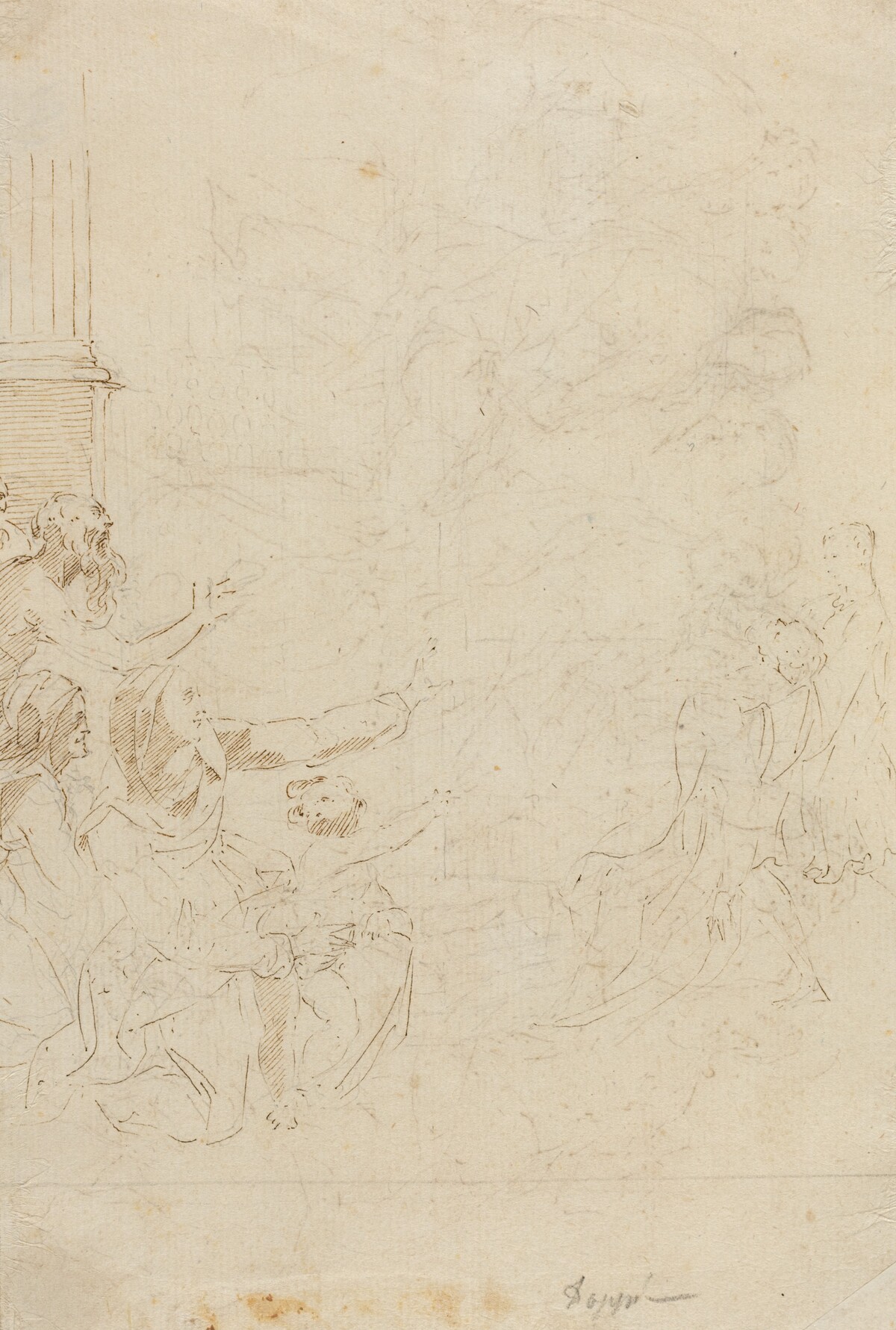 Seven Figures Witnessing an Ascension [verso] by Attributed to Donato Creti