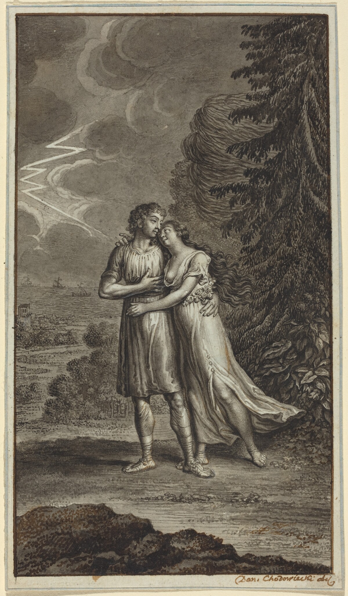 Lovers in a Thunderstorm by Daniel Nikolaus Chodowiecki