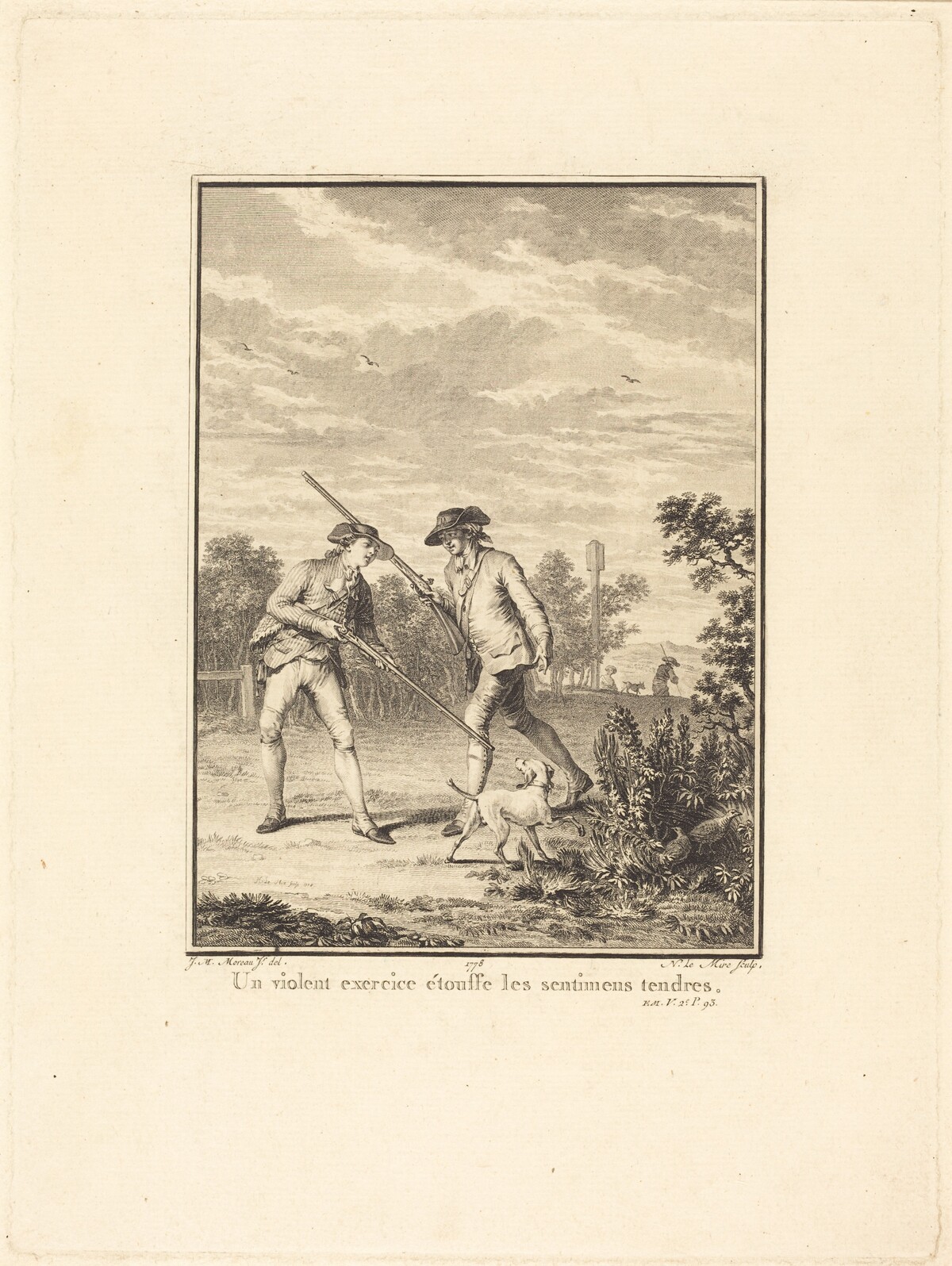 Un violent exercice étouffe les sentimens tendres by Noël Le Mire after Jean-Michel Moreau
