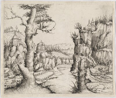 River Landscape with High Cliffs