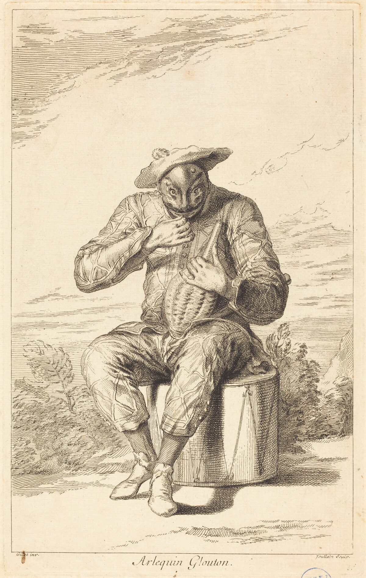 Arlequin Glouton by François Joullain after Claude Gillot