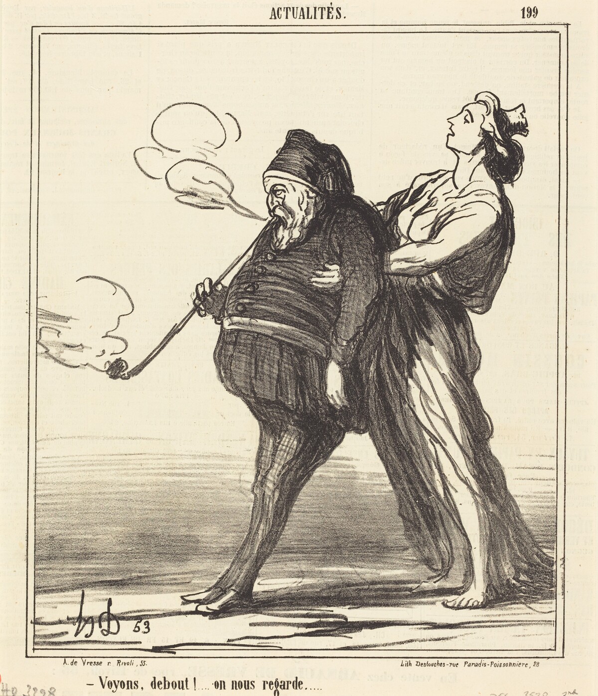Voyons!... debout, on nous regarde by Honoré Daumier