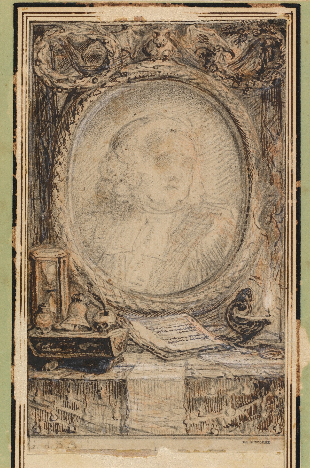 Allegorical Frame with a Bat by Gabriel Jacques de Saint-Aubin