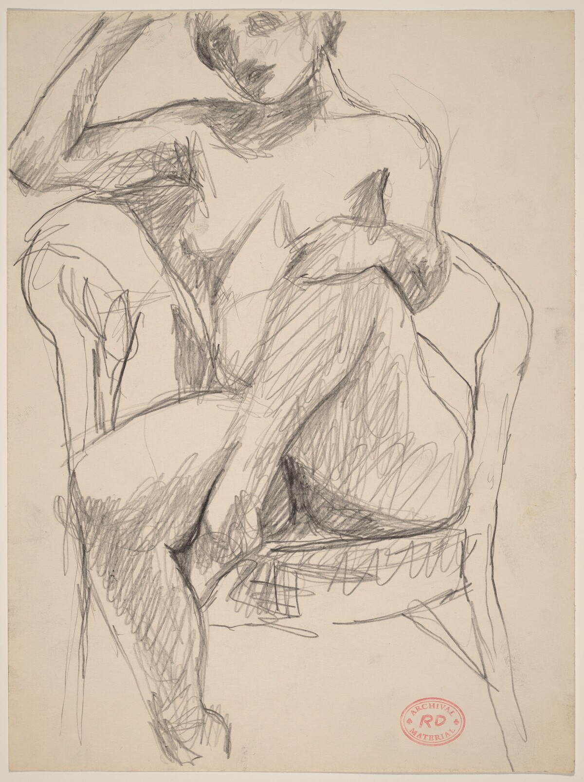 Untitled [nude seated with her left foot in chair seat] by Richard Diebenkorn