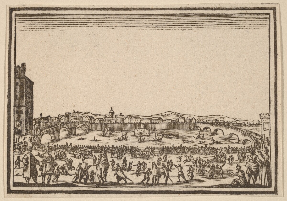 Fireworks on the Arno, Florence by Edouard Eckman after Jacques Callot
