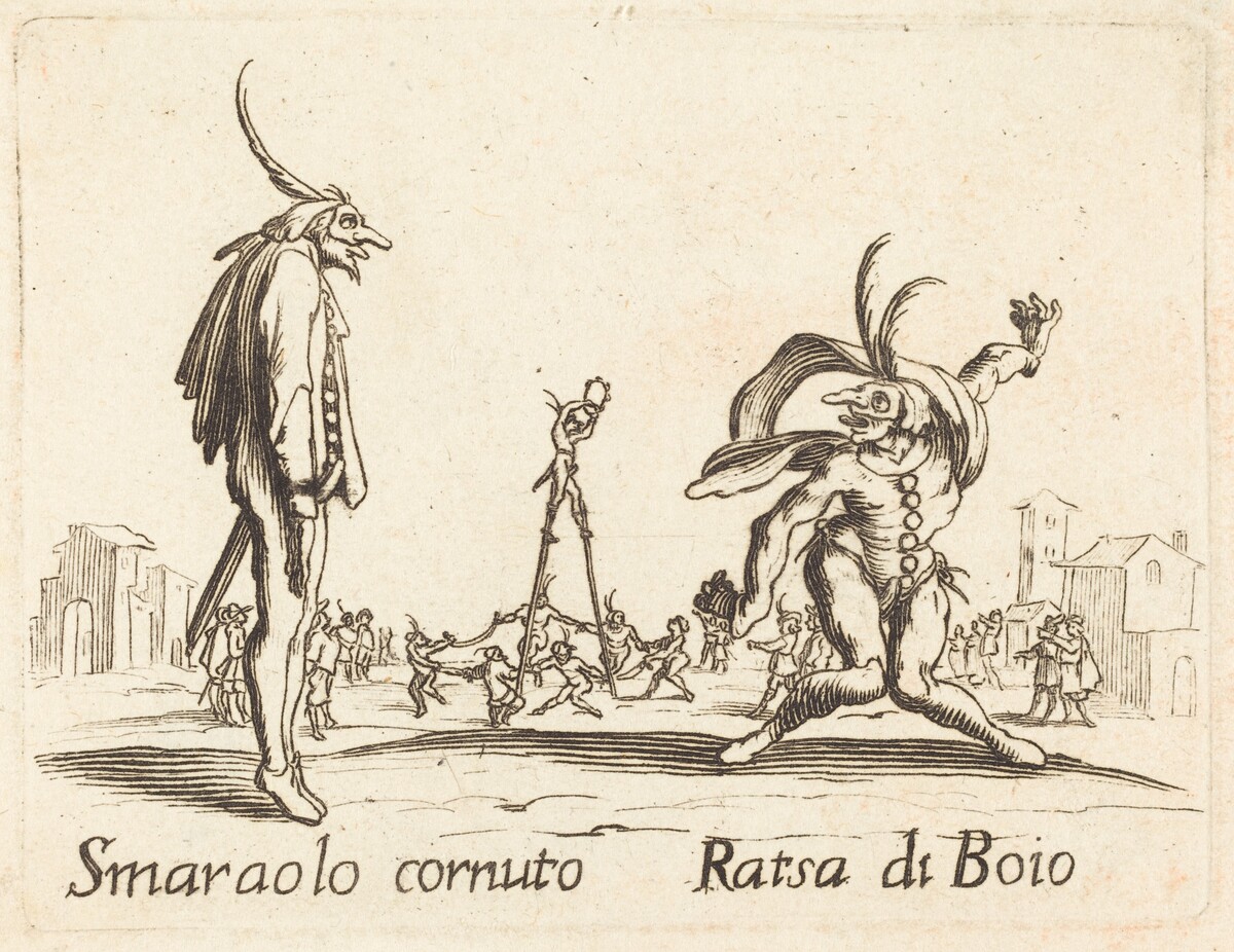 Smaralo Cornuto and Ratsa di Boio by after Jacques Callot