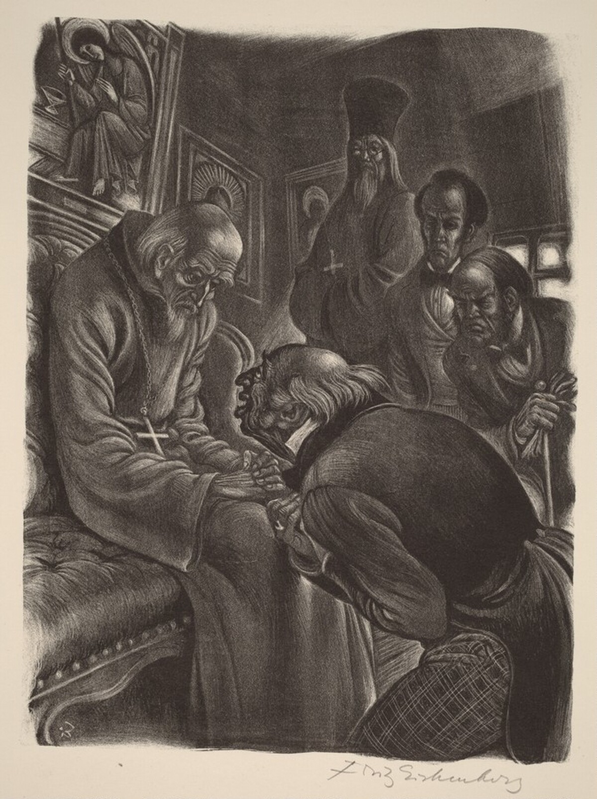The Old Buffoon (Book II: An Unfortunate Gathering, facing p.30) by Fritz Eichenberg