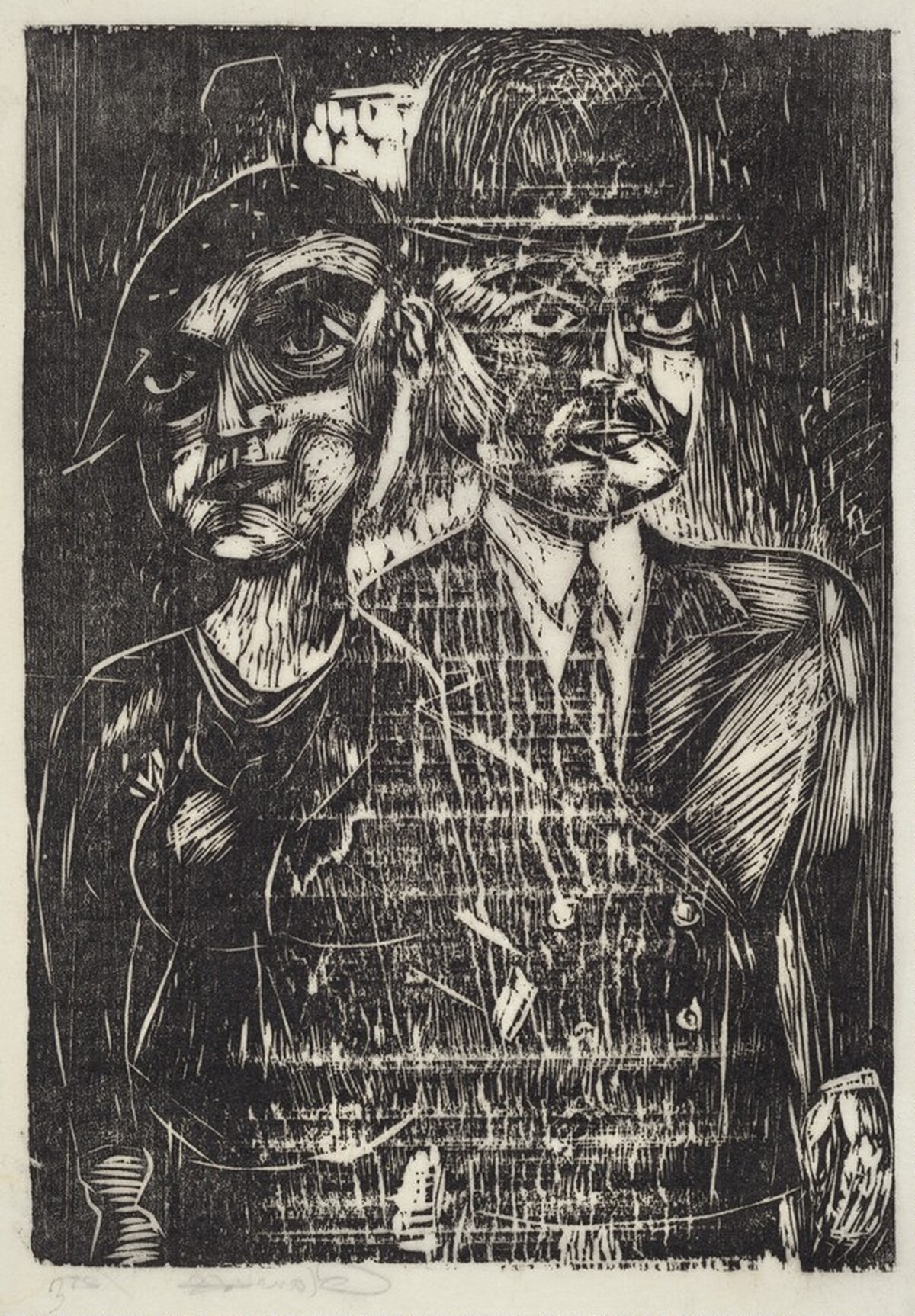 Untitled (Man with bowler hat and woman with beret) by Sam Glankoff