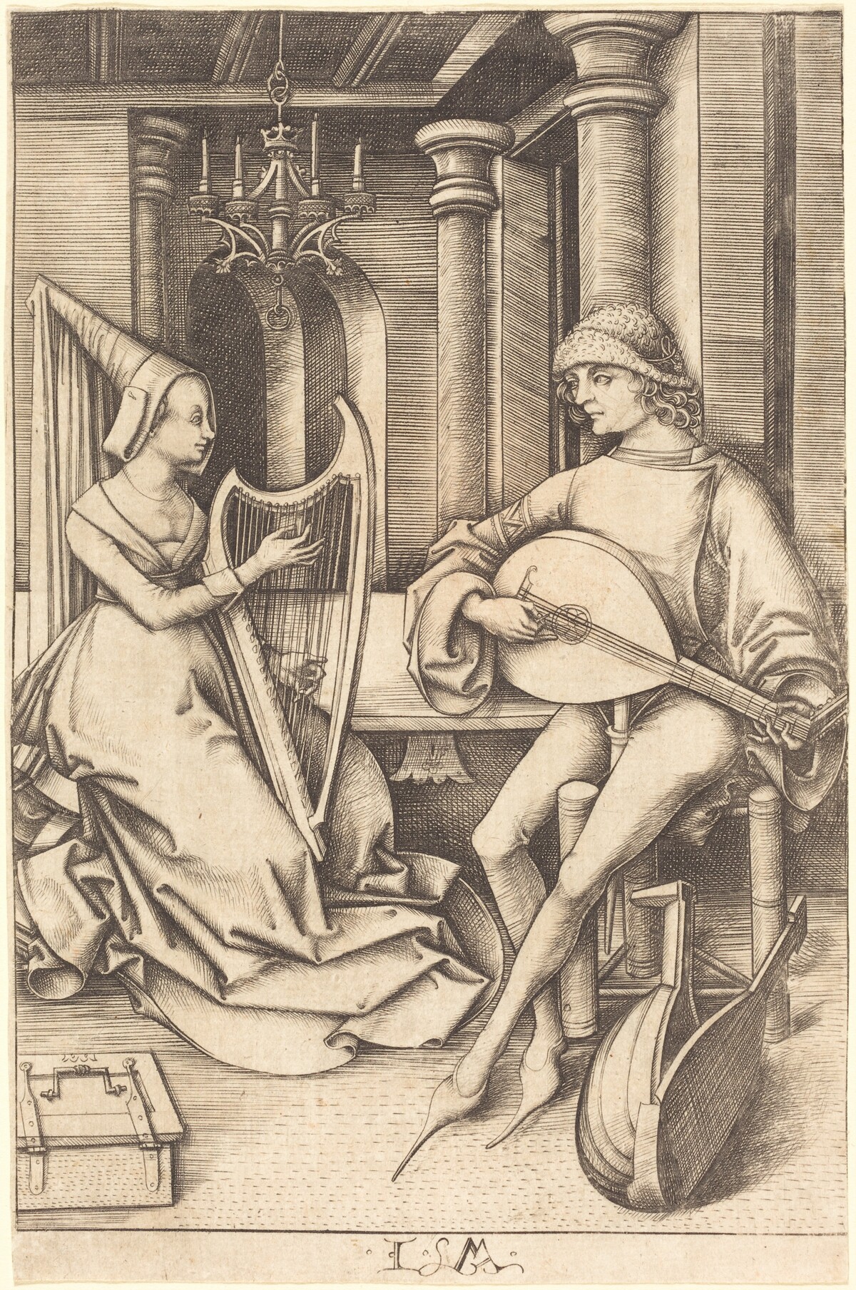 The Lute Player and the Harpist by Israhel van Meckenem