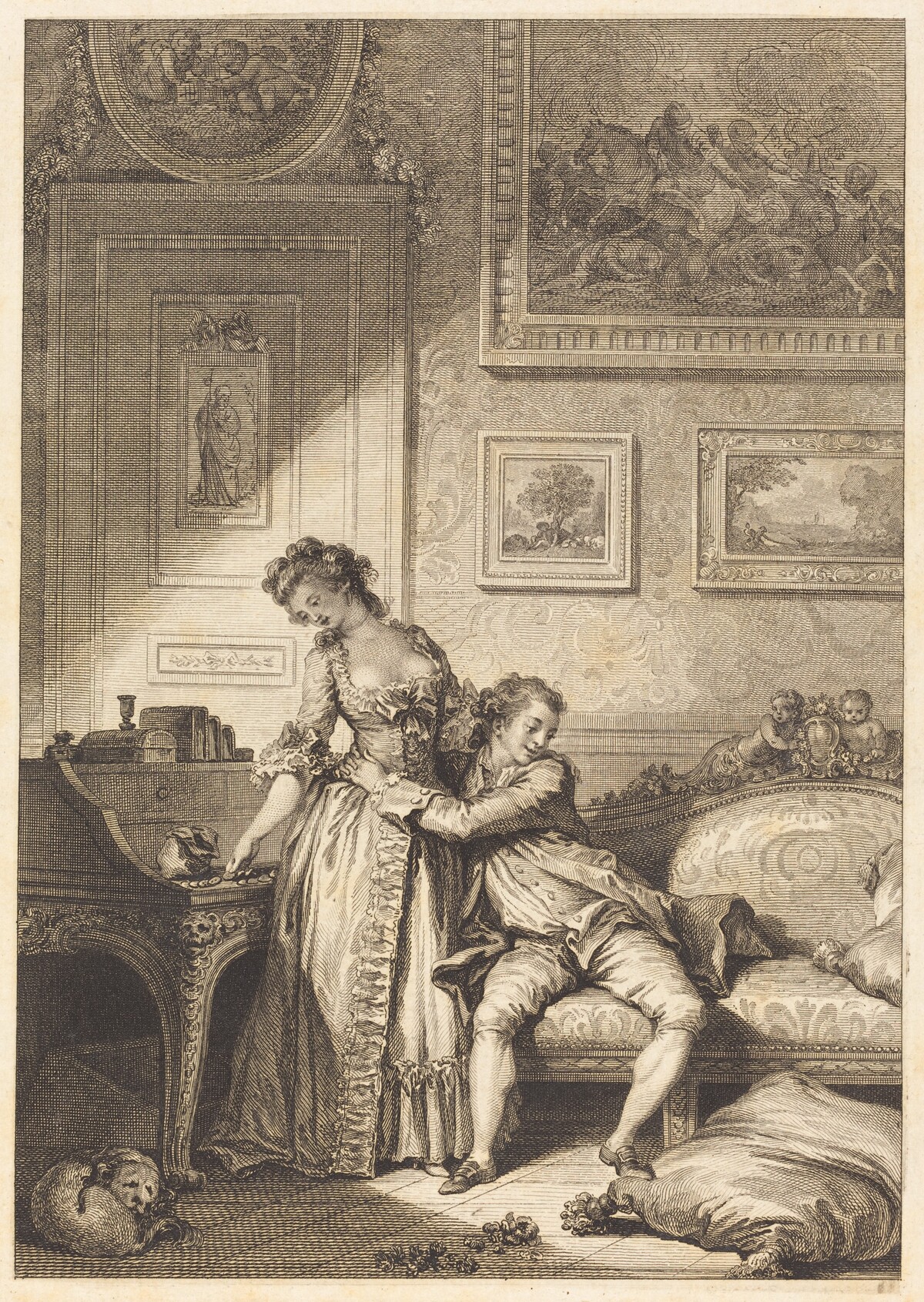 A femme avare galant escroc by Jacques Aliamet and Antoine-Jean Duclos after Jean-Honoré Fragonard