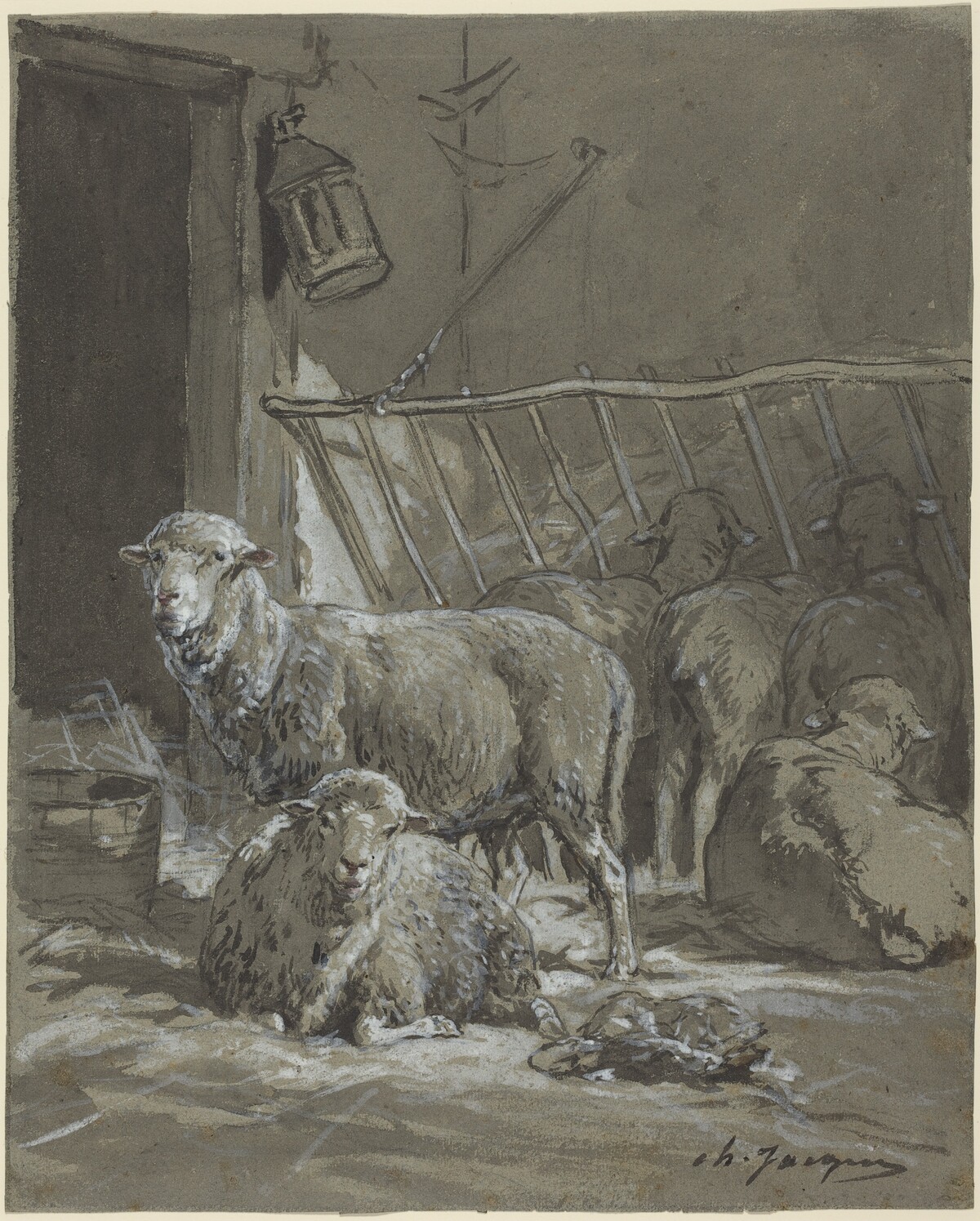 Sheep in a Manger by Charles Émile Jacque