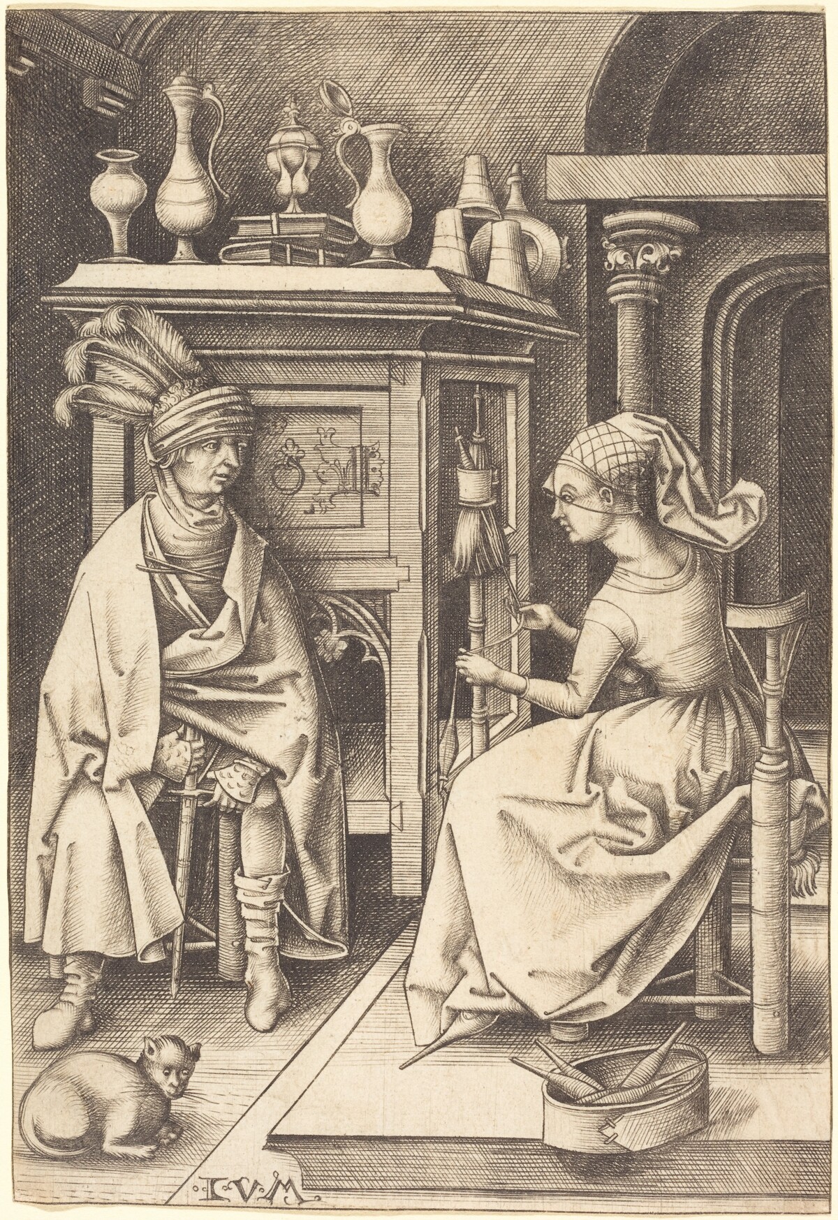 The Visit to the Spinner by Israhel van Meckenem