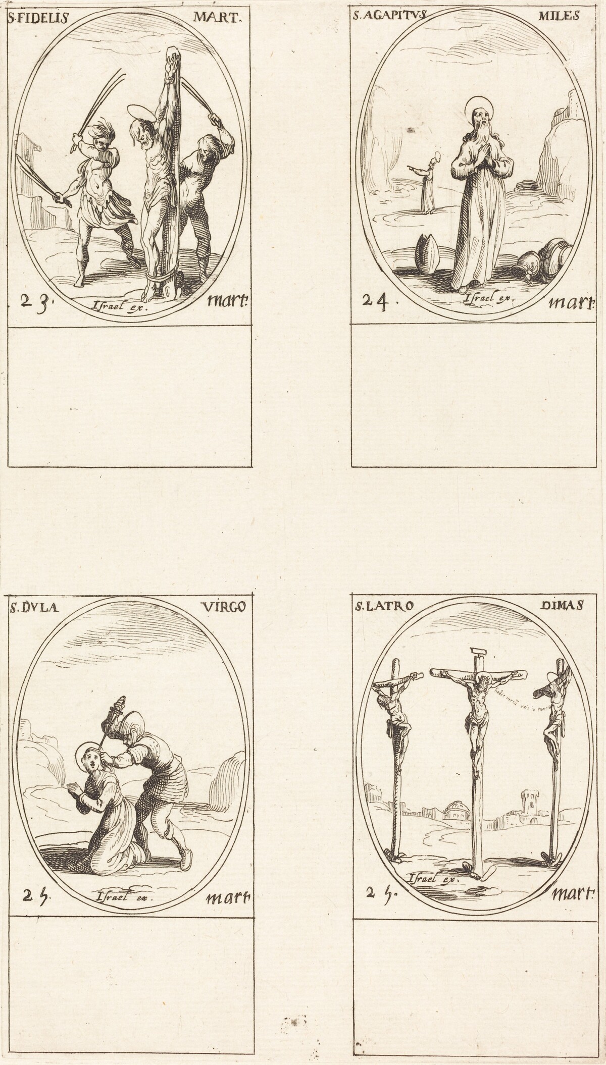 St. Fidelis; St. Agapetus; St. Dula; St. Latro Dimas by Jacques Callot