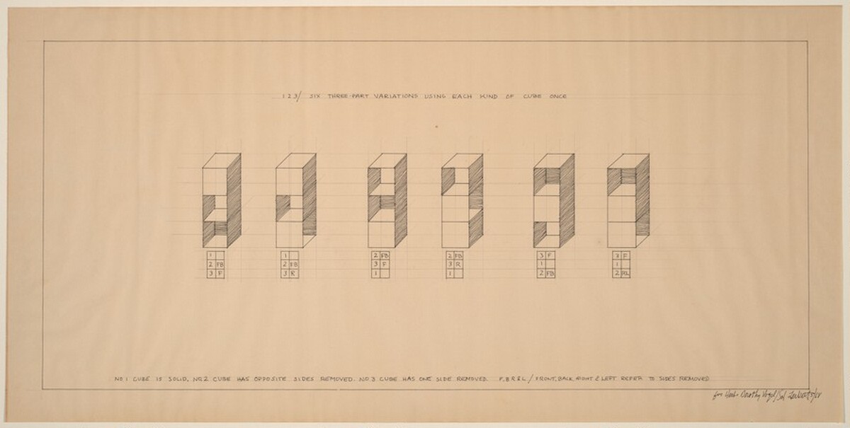 123/ Six Three-Part Variations Using Each Kind of Cube Once by Sol LeWitt