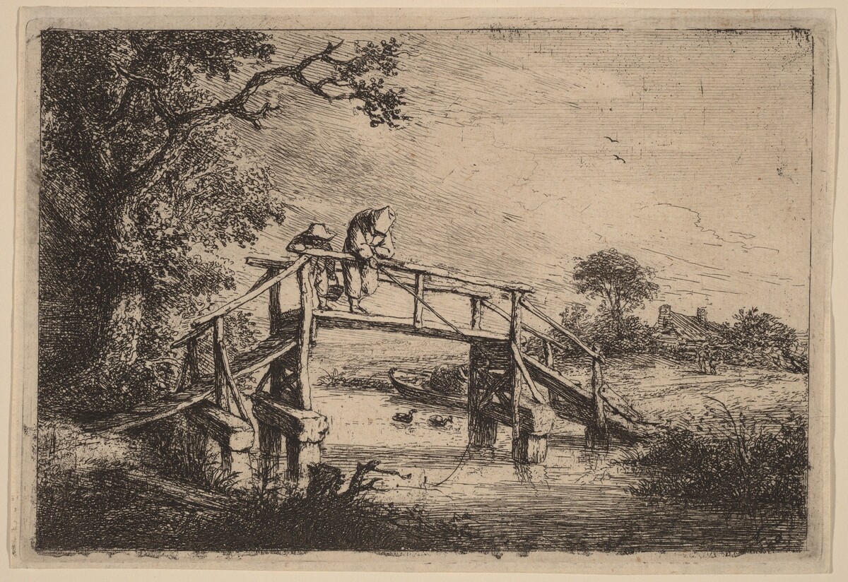 Landscape with a Bridge and Two Fishermen by Adriaen van Ostade