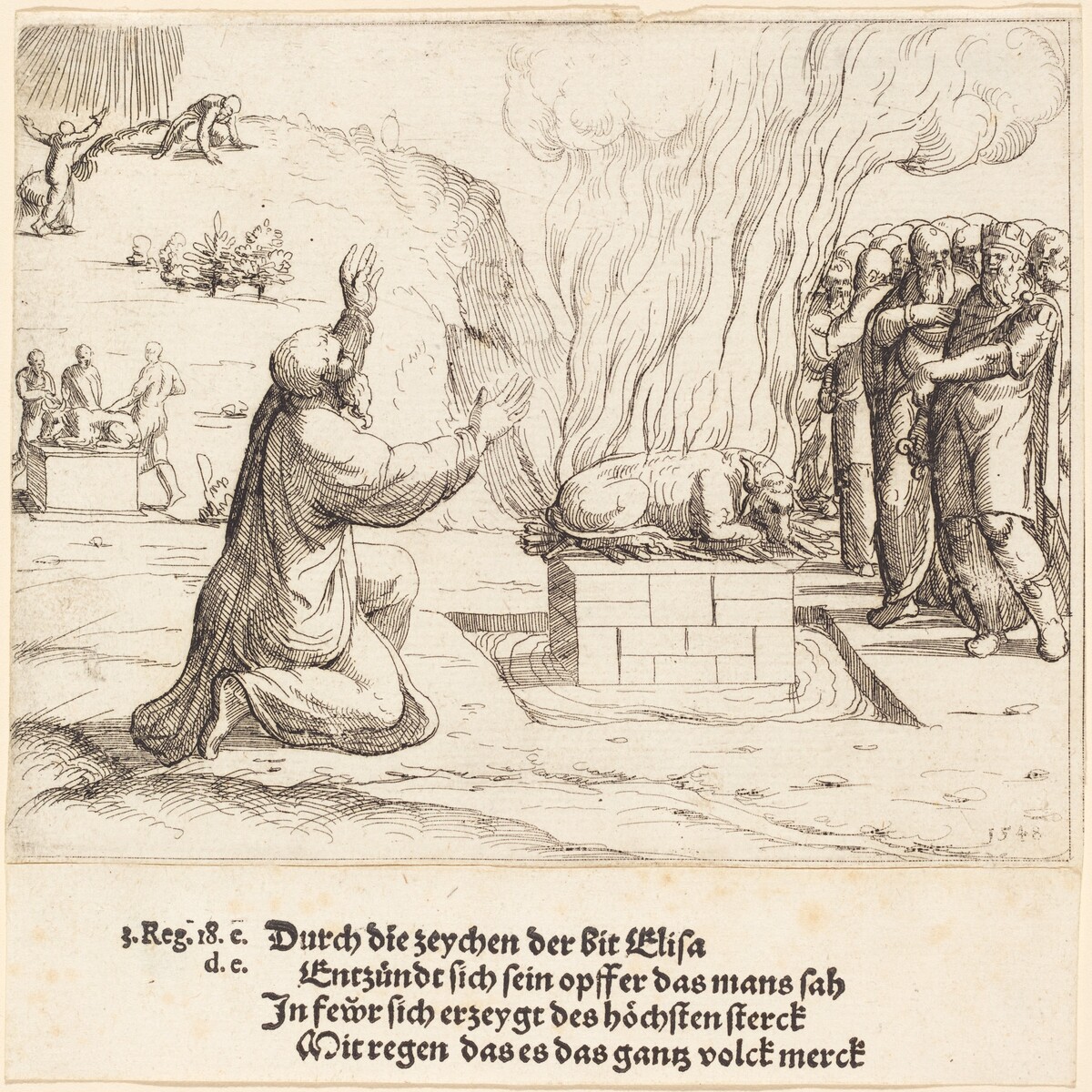 The Rival Sacrifices of Elijah and the Priests of Baal by Augustin Hirschvogel