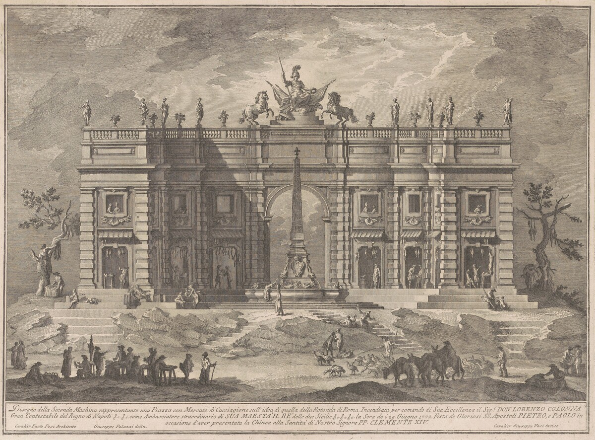 The Seconda Macchina for the Chinea of 1772: A Square with a Game Market and the Pantheon Fountain by Giuseppe Vasi, after Giuseppe Palazzi, after Paolo Posi