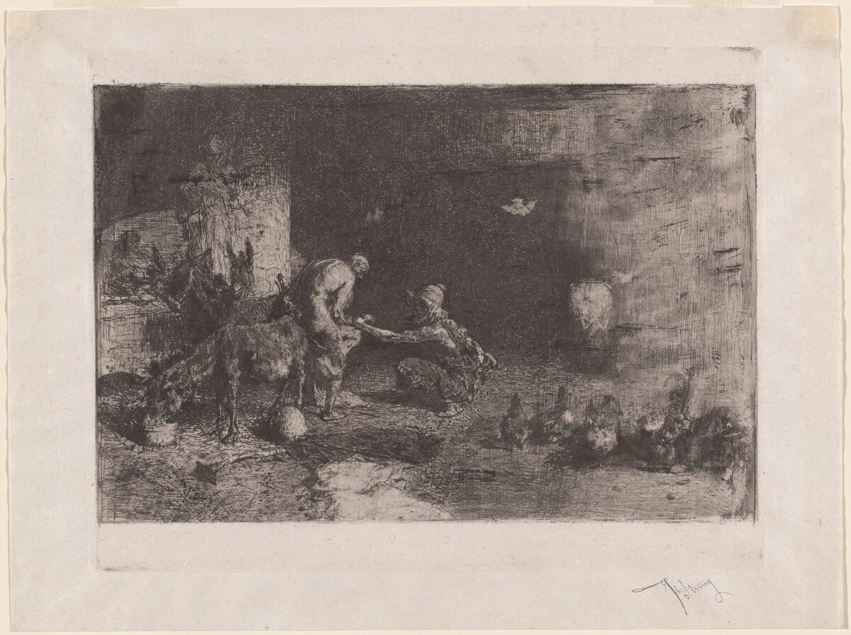 Maréchal ferrant au Maroc [Shoeing a Mule in Morocco] by Mariano Fortuny Marsal